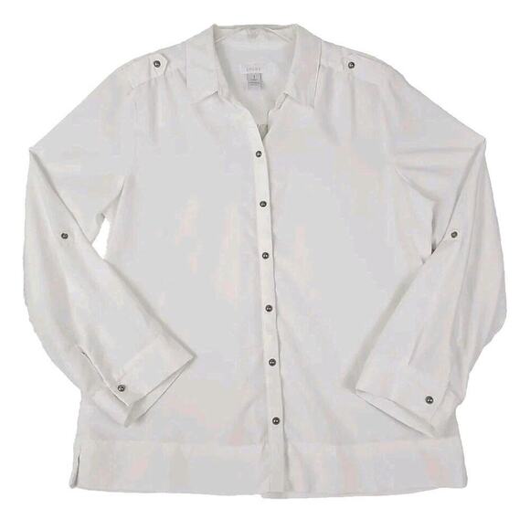 Chico's ~Woman Size 1 (US M)~ White Long Sleeve Snap-Up Shirt Top Blouse. - Picture 1 of 11